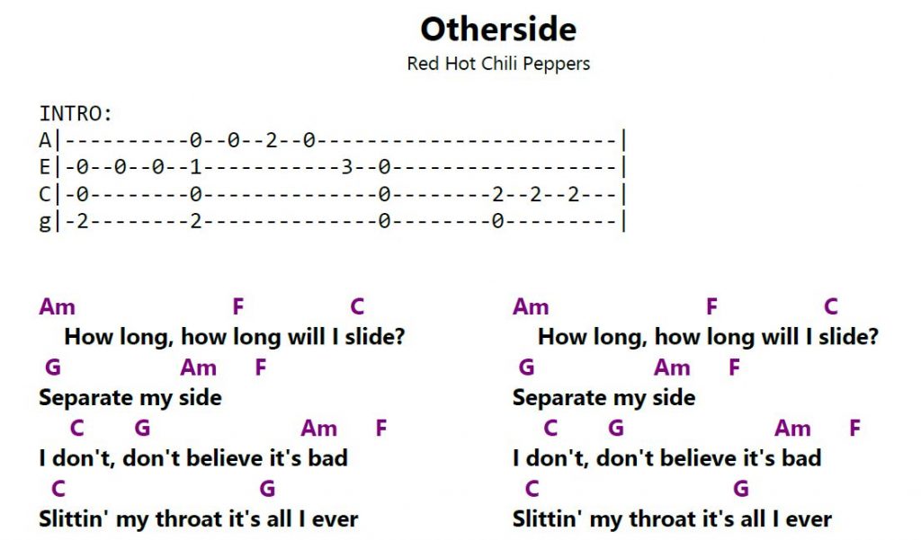 Otherside ukulele tutorial cifra